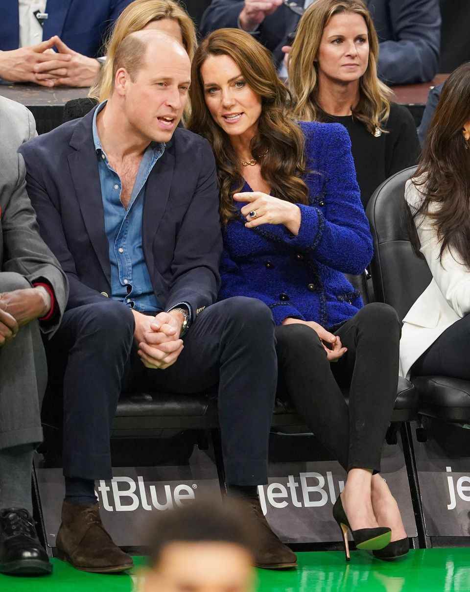 Catherine, Princess of Wales and Prince William watch a basketball game between the Boston Celtics and the NBA's Miami Heat at TD Garden. 