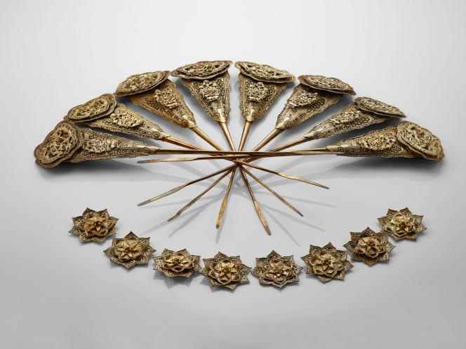 Set of silver gilt headdress ornaments, Song dynasty, 960-1279, Mengdiexuan Collection.
