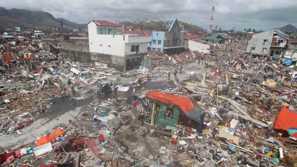 Destroyed town after a typhoon.