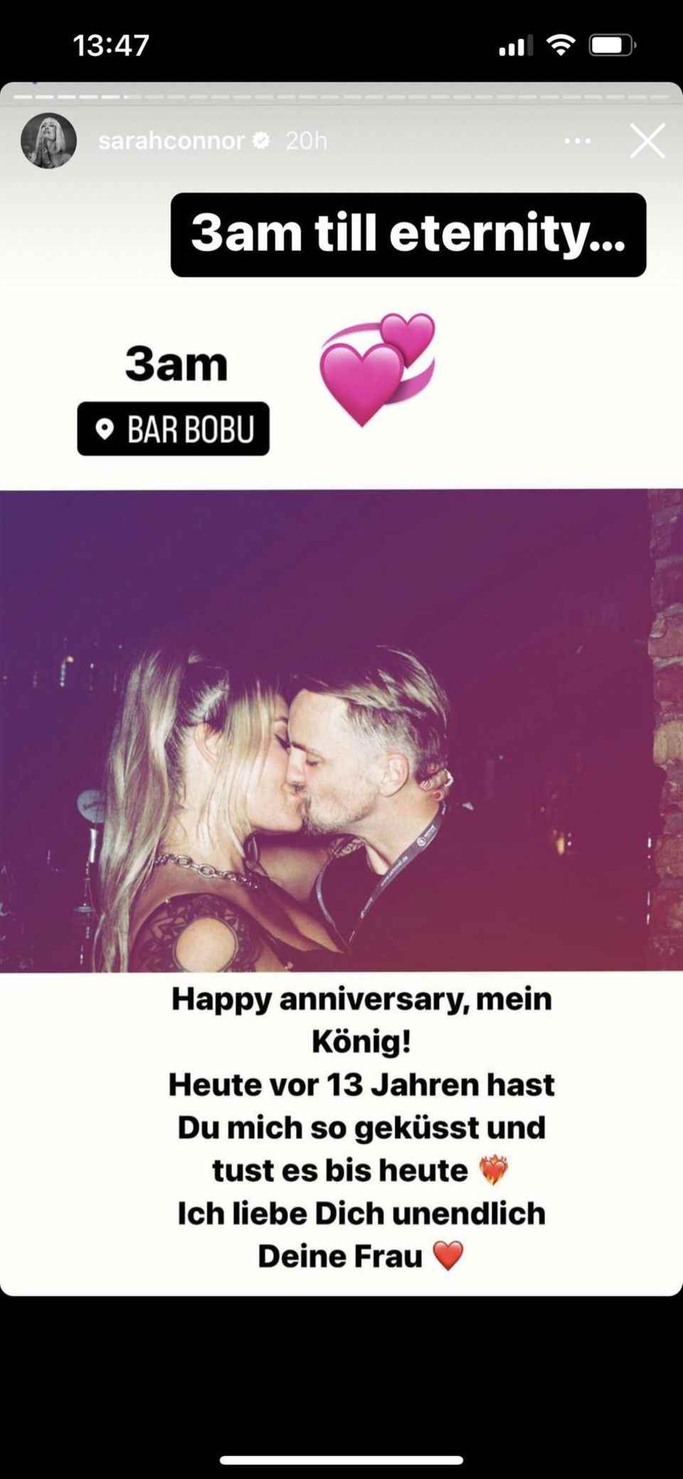 Sarah Connor: The singer shares the first kissing photo with her Florian on her 13th anniversary