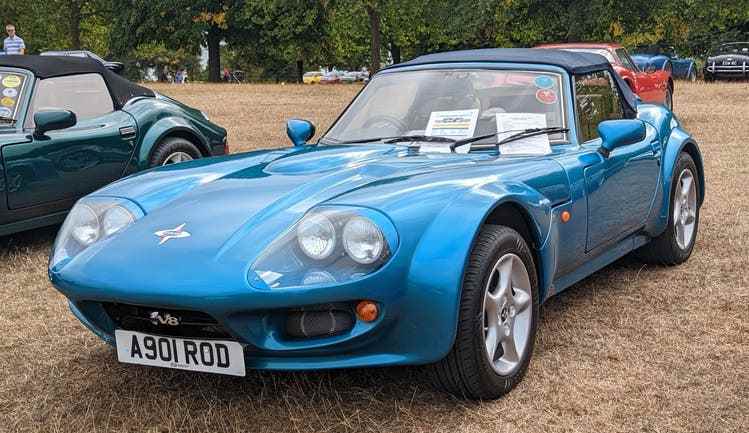The 1972 Marcos Mantara was powered by a Rover V8 engine.