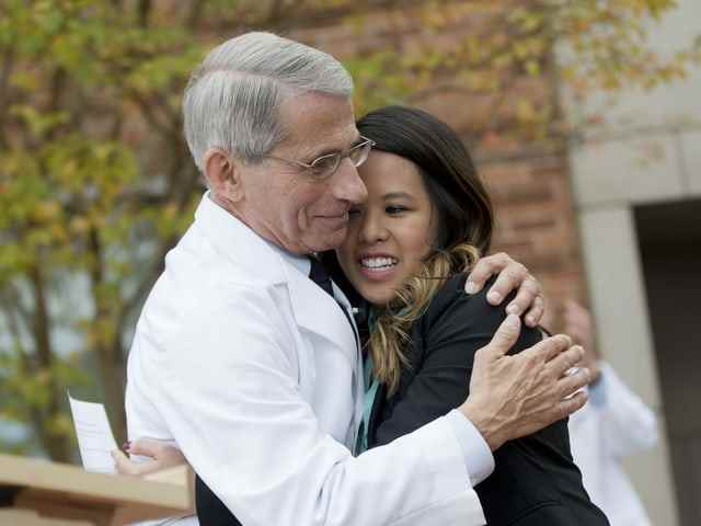Anthony Fauci hugs Nina Pham, a recovered Ebola patient