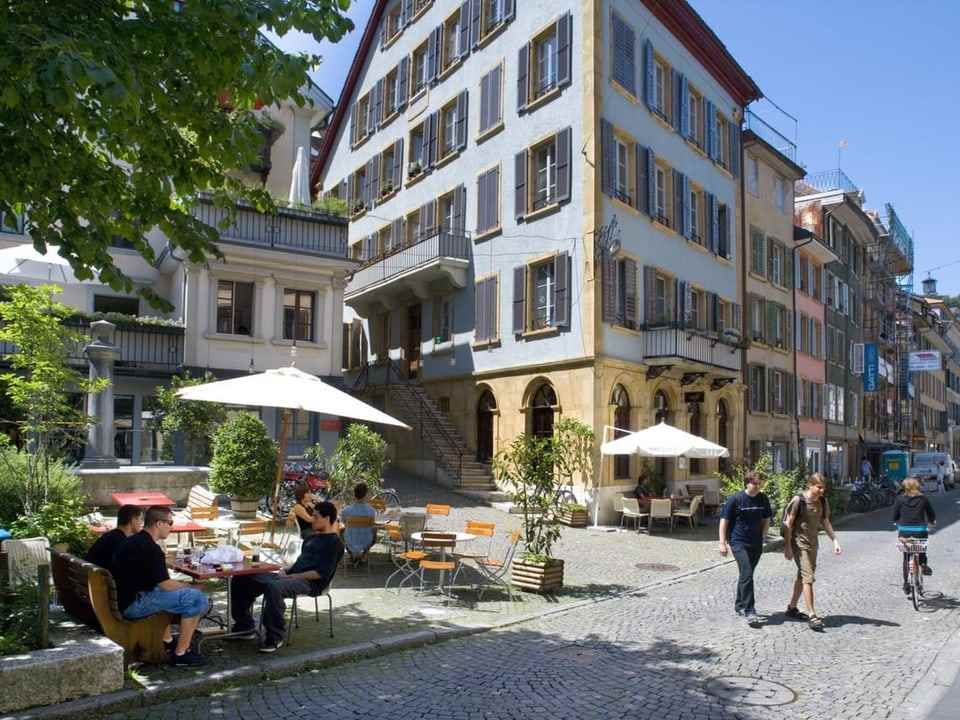 Old houses and beer garden