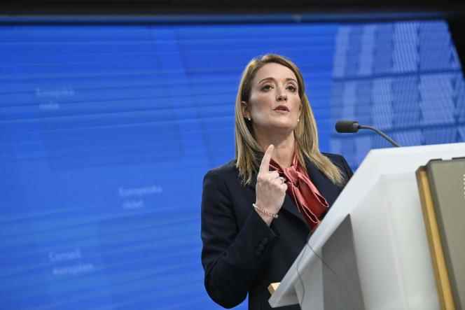 The President of the European Parliament, Roberta Metsola, in Brussels, December 15, 2022.