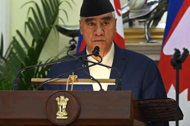 Nepalese Prime Minister Sher Bahadur Deuba during a trip to India on April 2, 2022 in New Delhi.