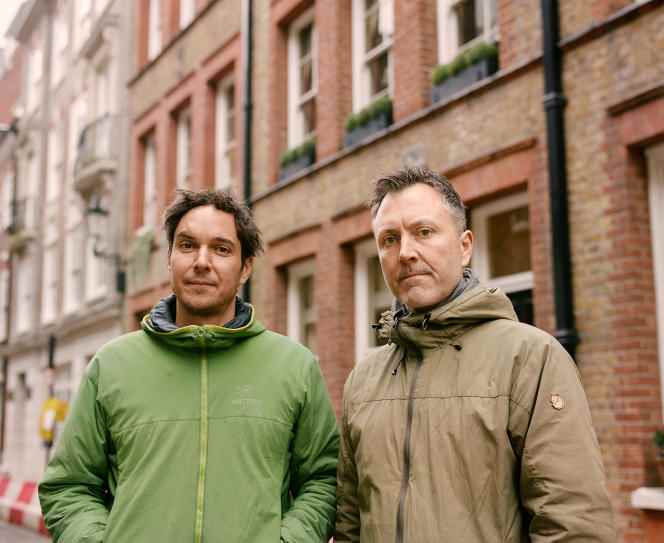 James Sadri and Oliver Knowles, two activists from Led by Donkeys, in London on December 13, 2022.