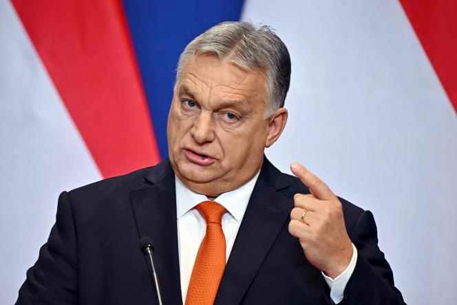 Viktor Orban, Hungarian Prime Minister, during his ritual annual press conference in Budapest on December 21, 2022, just before the last government meeting of the year. 