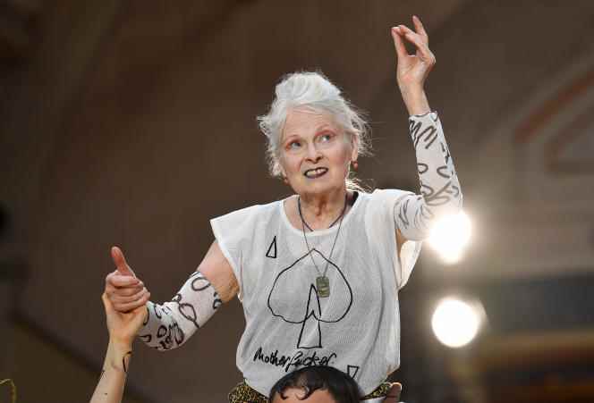 Vivienne Westwood after a presentation of her latest creations during London Fashion Week Men's in London on June 12, 2017. 