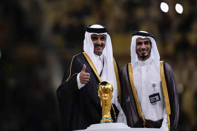 Qatar's Emir Tamim Ben Hamad Al Thani at the start of the World Cup award ceremony, at the Lusail stadium, in Doha, on December 18, 2022. 