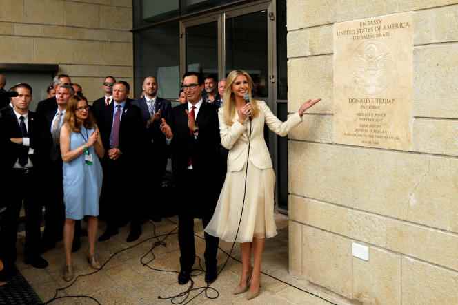 US Treasury Secretary Steven Mnuchin and White House Advisor Ivanka Trump at the inauguration of the new US Embassy in Jerusalem, May 14, 2018.