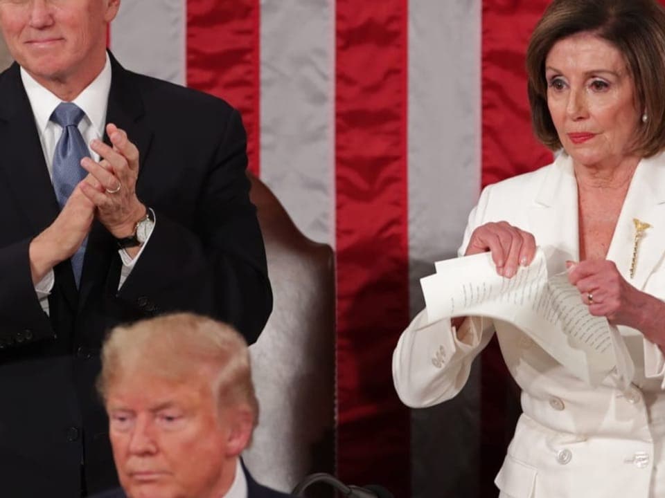 At the 2020 State of the Union address, Speaker Nancy Pelosi demonstratively tore up President Donald Trump's speech.