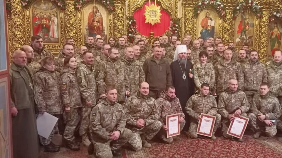 Soldiers with their awards in a church