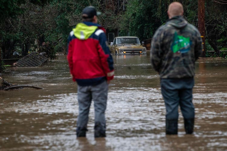 Heavy rain flooded a street in Santa Cruz on California's central coast.  Because so much precipitation falls in such a short time and in a small area, so-called atmospheric flows are created.