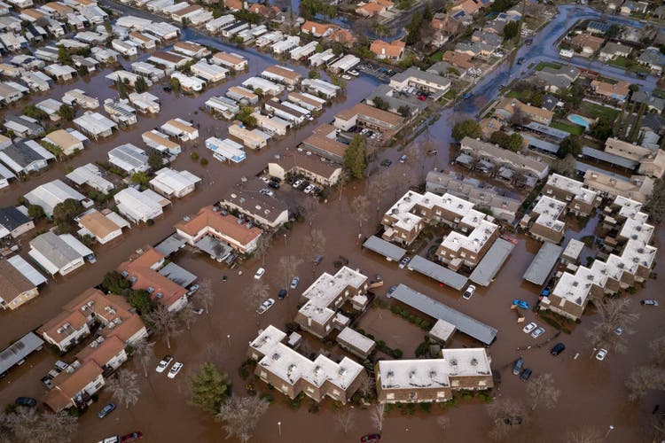 A development with holiday complexes and apartments for seniors was flooded.  The California governor declared a state of emergency.  This frees up funds from the federal government in Washington.