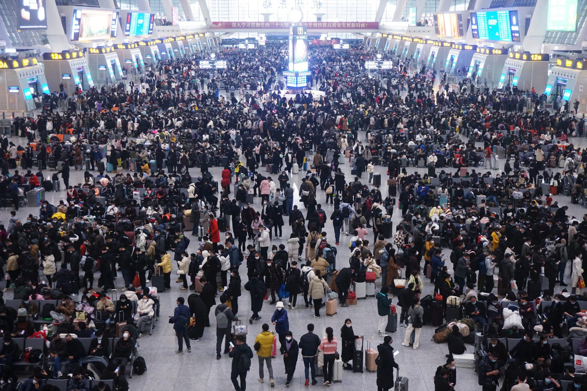 Inside the railway station in Hangzhou, Zhejiang province, China, January 20, 2023.
