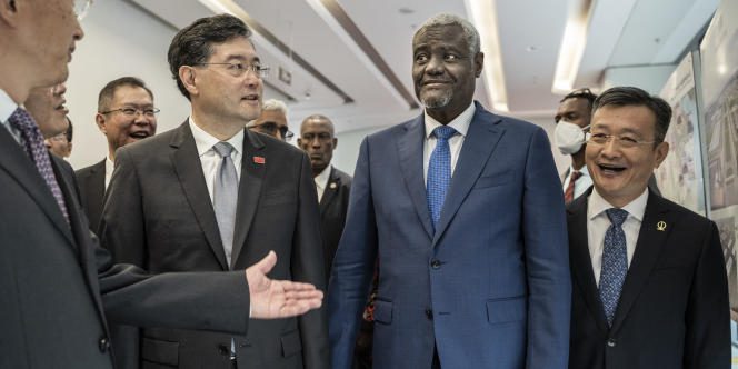 Chinese Foreign Minister Qin Gang with African Union Chairman Moussa Faki in Addis Ababa on January 11, 2023.