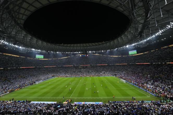 View of the Lusail stadium during the World Cup final in Qatar between Argentina and France, December 18, 2022.