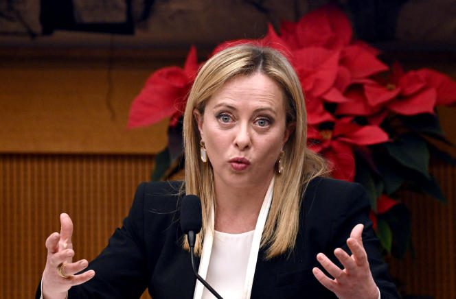 Italian Prime Minister Giorgia Meloni during her end-of-year press conference in Rome on December 29, 2022.