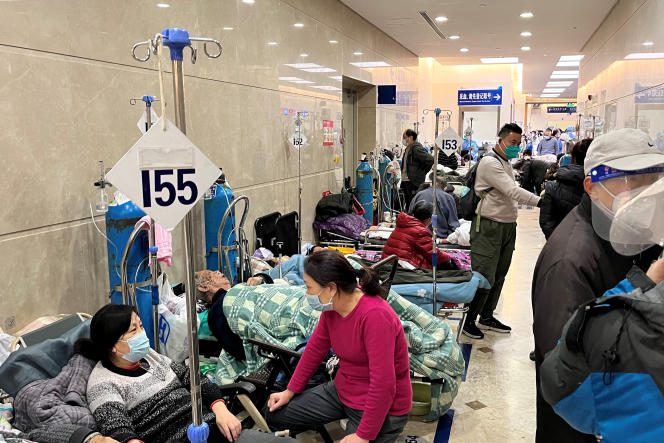 A hallway in the emergency department of Zhongshan Hospital in Shanghai on January 3, 2023.