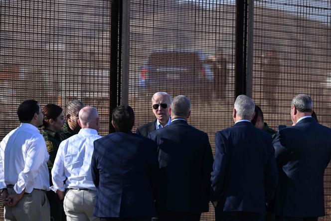 President Joe Biden in front of the border fence between Mexico and the United States, in El Paso, Texas, January 8, 2023.