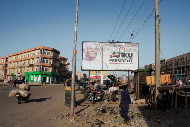 An election poster of the People's Democratic Party (PDP) and its candidate, Atiku Abubakar, who is running for the sixth time in the Nigerian presidential election, in Kano on December 19, 2022.