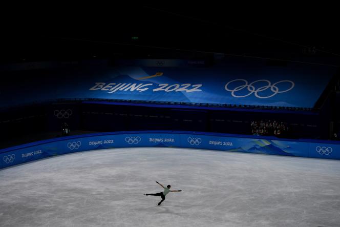 Kamila Valieva training at the Beijing Winter Olympics on February 16, 2022.