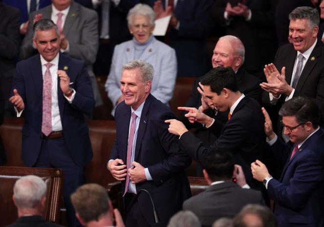 Kevin McCarthy at the announcement of his election as speaker of the House of Representatives, in Washington, on the night of January 6 to 7, 2023.