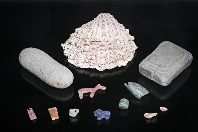Offerings from the Tiwanaku civilization (650-1150), discovered in 2013 on the Khoa Reef, in Lake Titicaca, Bolivian side.