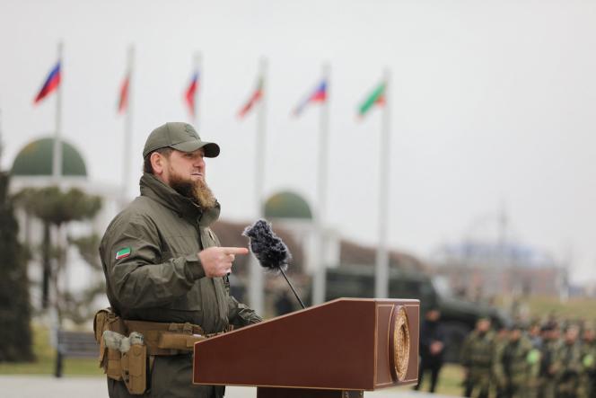 The head of the Republic of Chechnya, Ramzan Kadyrov, during a statement dedicated to the military conflict in Ukraine, in Grozny, February 25, 2022.