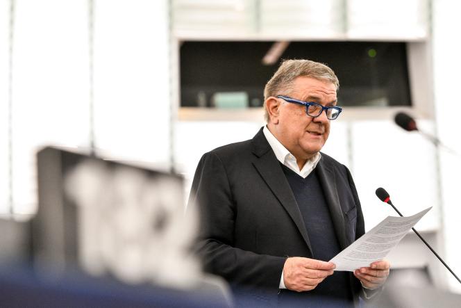 Former MEP Pier Antonio Panzeri speaks during a plenary session of the European Parliament in Strasbourg, March 26, 2019. 
