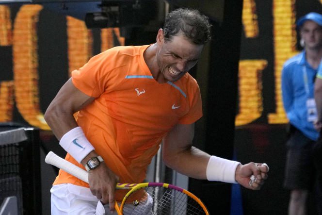Rafael Nadal after his victory in the first round of the Australian Open against the British Jack Draper, Monday January 16, 2023, on the Rod Laver Arena, in Melbourne.