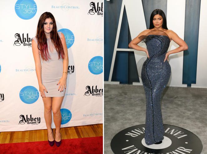 A before/after of Kylie Jenner, Kim Kardashian's half-sister.  On the left, in New York, in 2011. On the right, in Beverly Hills, in 2020. Between these two dates, a lot of cosmetic surgery.