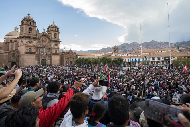 Rally in tribute to Remo Candia, leader of the peasant community of Anta, who died during the protests, in Cuzco, January 12, 2023. 