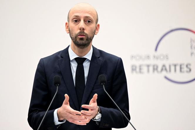 The Minister of Transformation and the Public Service, Stanislas Guerini, during the presentation of the pension reform by the government, in Paris, January 10, 2023.