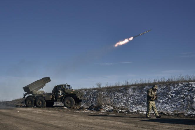 Ukrainian rocket fire at Russian positions, near Soledar, Donetsk region, Wednesday January 11, 2023.