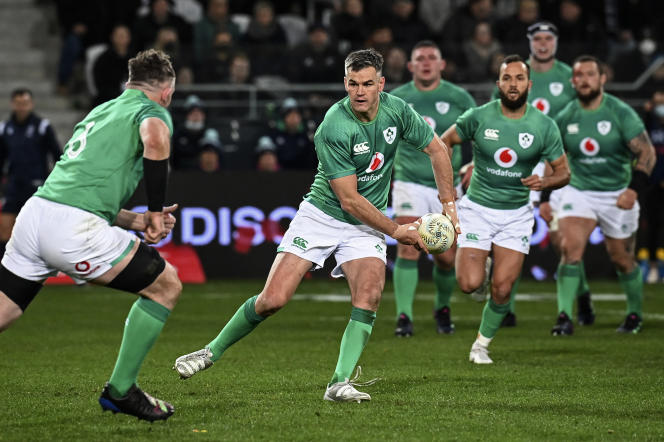 Irish captain Jonathan Sexton, during a match between his team and the All Blacks on July 9, 2022 in Dunedin, New Zealand.