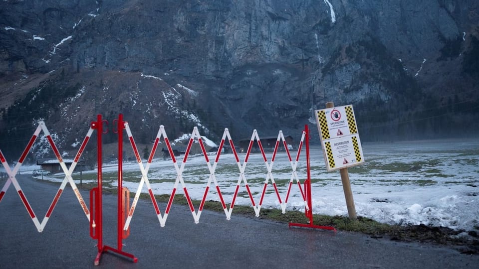 Barrier on the road on the outskirts of the village of Kandersteg in the Bernese Oberland.