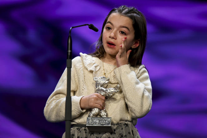 Sofia Otero receives the Silver Bear for Best Performance by an Actor in a Leading Role during the Berlinale film festival awards ceremony in Berlin, Germany, Saturday, February 25, 2023. 