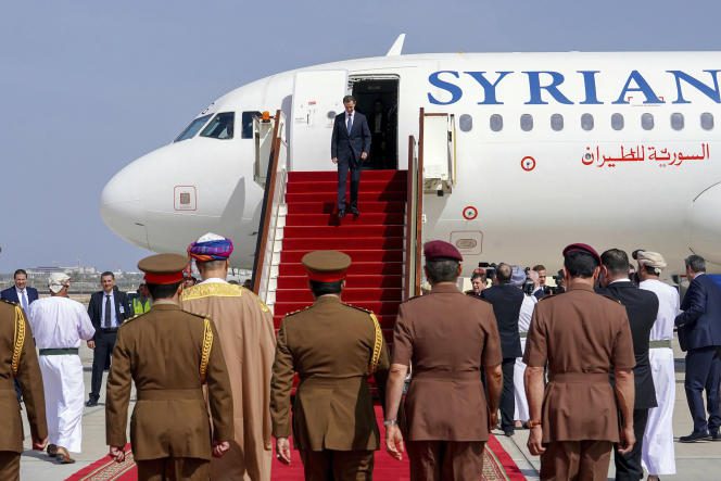 Syrian President Bashar Al-Assad upon his arrival in Oman's capital Muscat on February 20, 2023. Photo courtesy of the official Syrian SANA news agency.