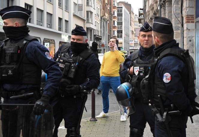 Aurélien Verhassel, the president of La Citadelle, near the rallying point of the local ultra-right while the police monitor the surroundings, in Lille, on February 24.