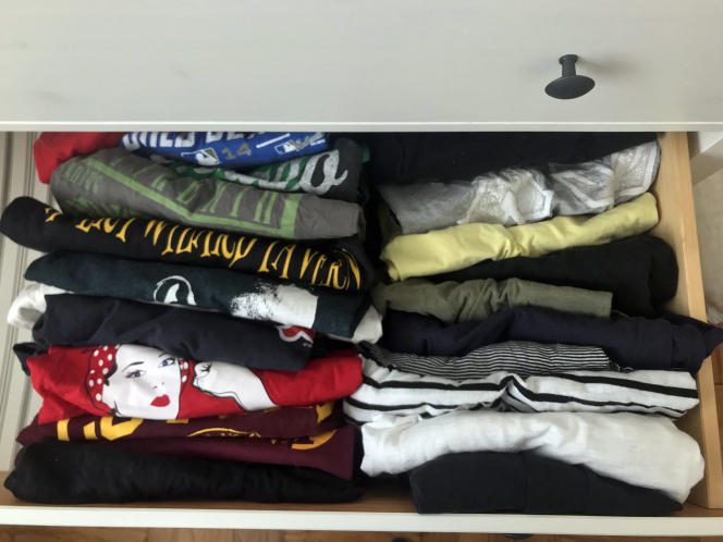 T-shirts are stored in a drawer the way Japanese tidying expert Marie Kondo does in Washington on Jan. 18, 2019.