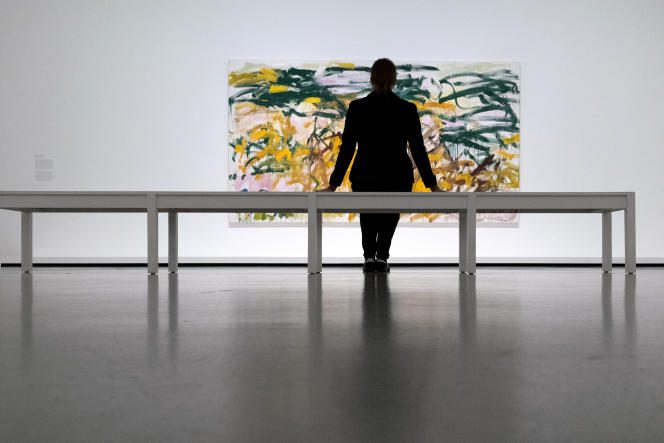 This photograph, taken on September 29, 2022, shows a painting by American artist Joan Mitchell displayed as part of the 
