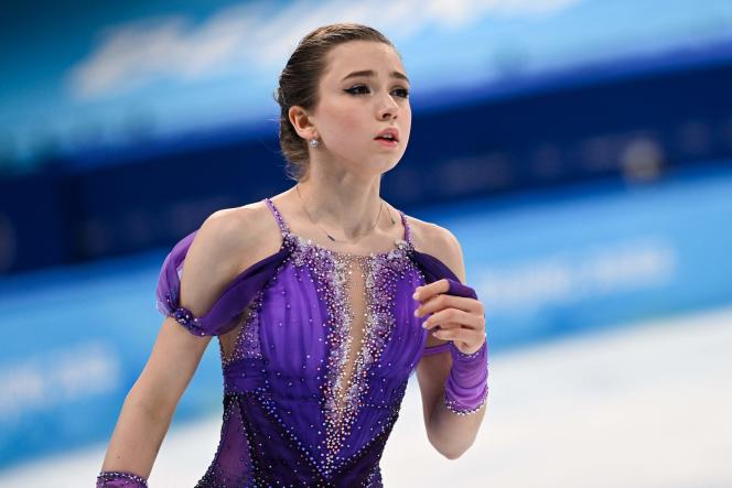 Russian skater Kamila Valieva during the figure skating short program at the Beijing Olympics on February 15, 2022.