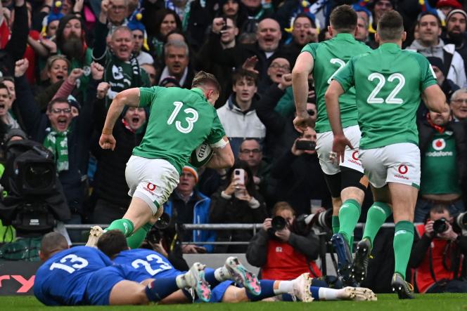 At the end of the match, center Garry Ringrose scored the fourth Irish try, Saturday February 11, 2023 at the Aviva Stadium in Dublin.