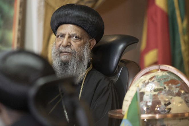 Patriarch Abuna Mathias, head of the Orthodox Church of Ethiopia, during a press conference in Addis Ababa on February 11, 2023.