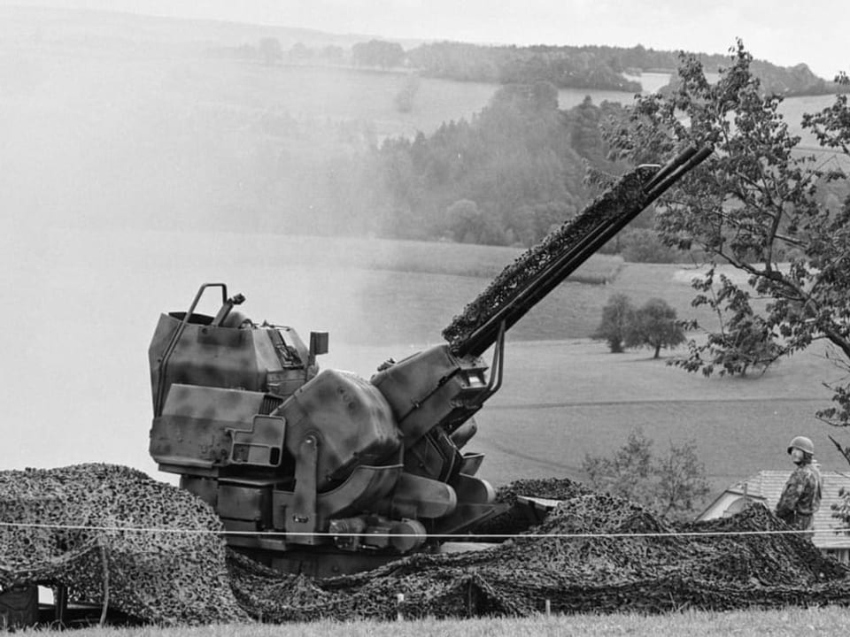 A fire control unit and a 35mm anti-aircraft gun 63/90 of the Swiss Army