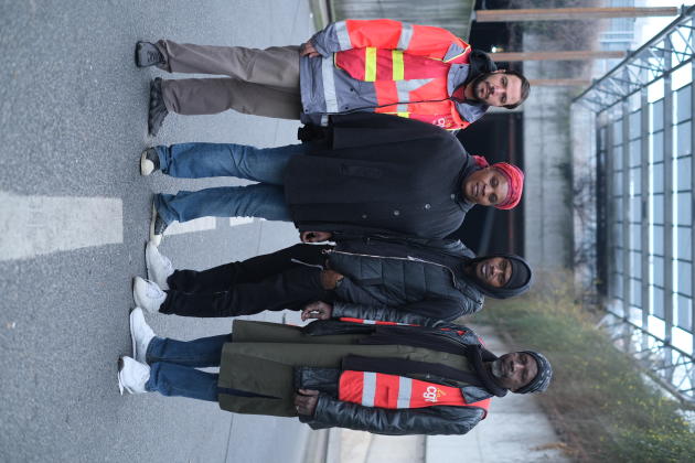 From left to right: Ali Chaligui, 41, operational manager at Taïs Veolia;  Béatrice, 52, Veolia sorting agent;  Brahima, 64, driver at a Veolia sorting center, and Lassana Doukoure, 36, who works at a Veolia sorting center.  In Paris on March 7, 2023