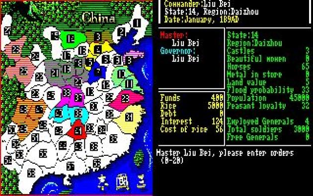 The pixel map of “Romance of the Three Kingdoms” (1985) on Amiga.  Warning, spoilers: there are far more than three kingdoms in “The Three Kingdoms”. 