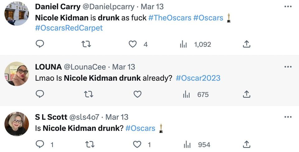 Some Twitter users sensed a certain boozy mood at Nicole Kidman's Oscar performance. 