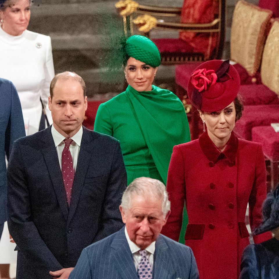 Prince Harry, Duchess Sophie, Prince William, Duchess Meghan, Catherine, Princess of Wales and King Charles